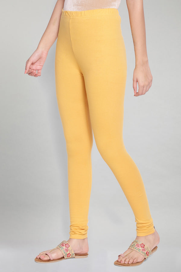 Yellow Solid Knitted Women Churidar