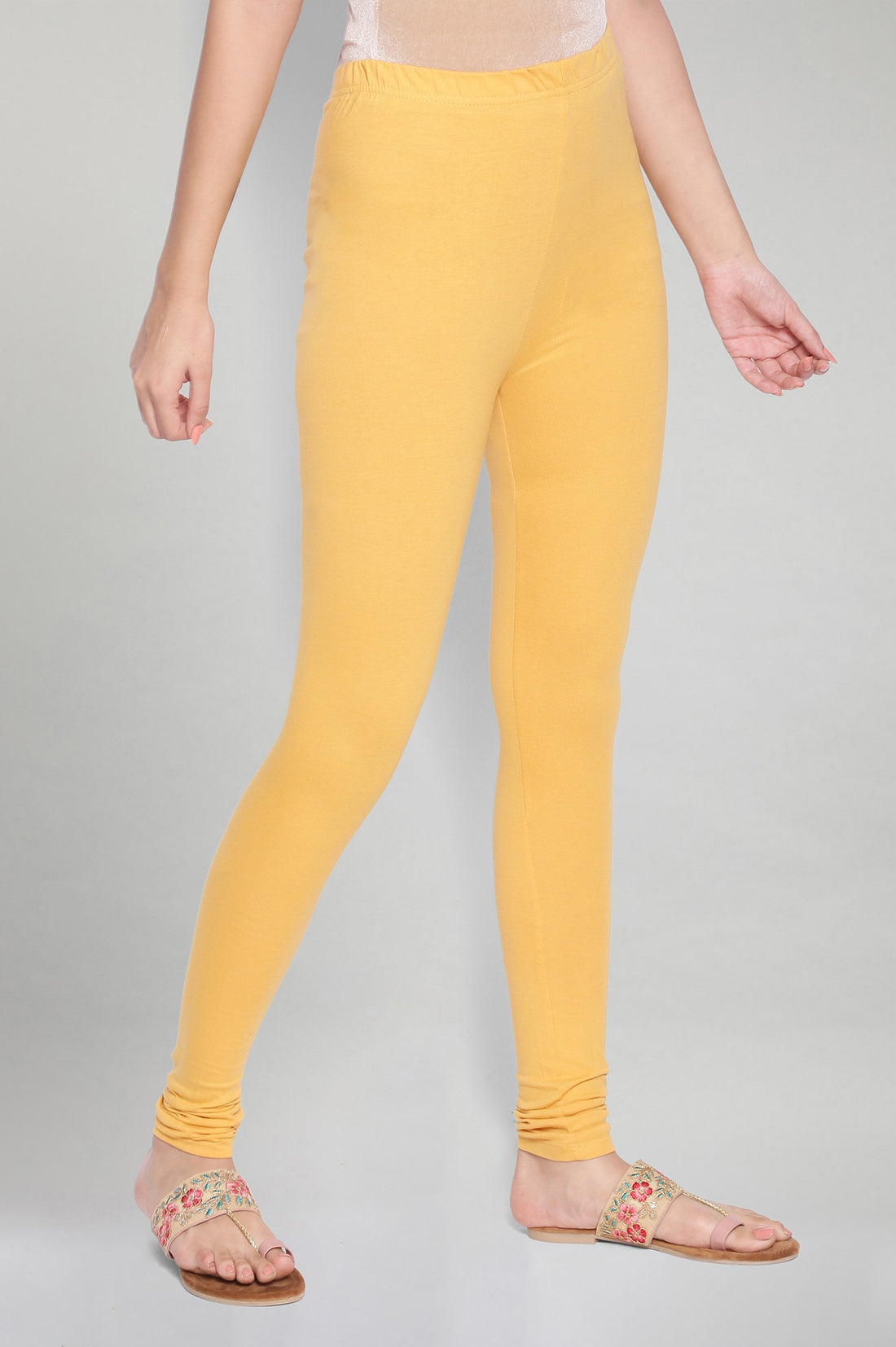 Yellow Solid Knitted Women Churidar