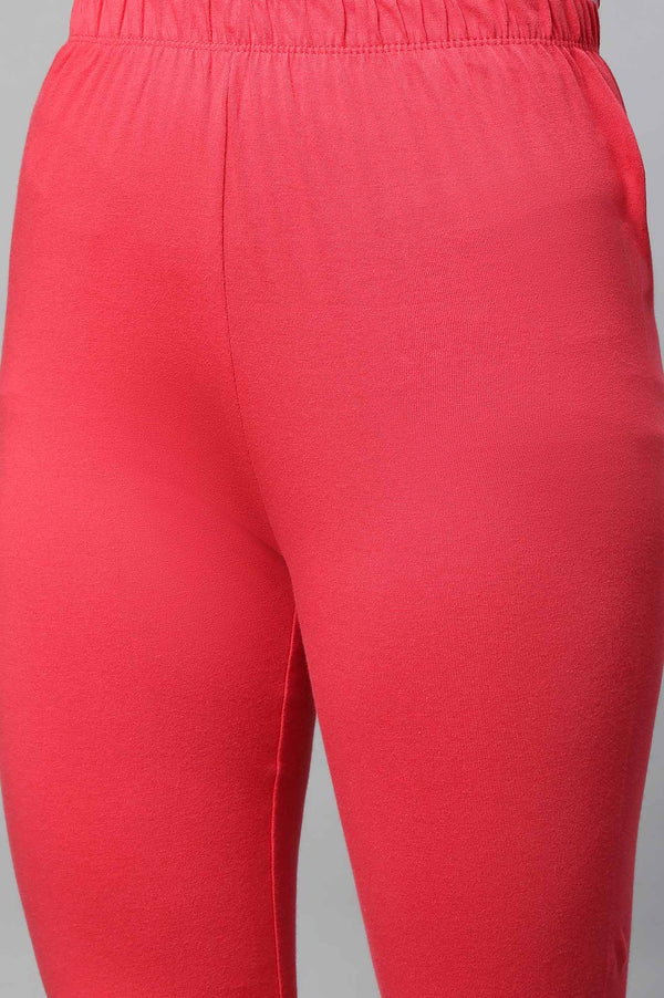 Red Solid Skinny Fit Cotton Churidar With Elasticated Waistband