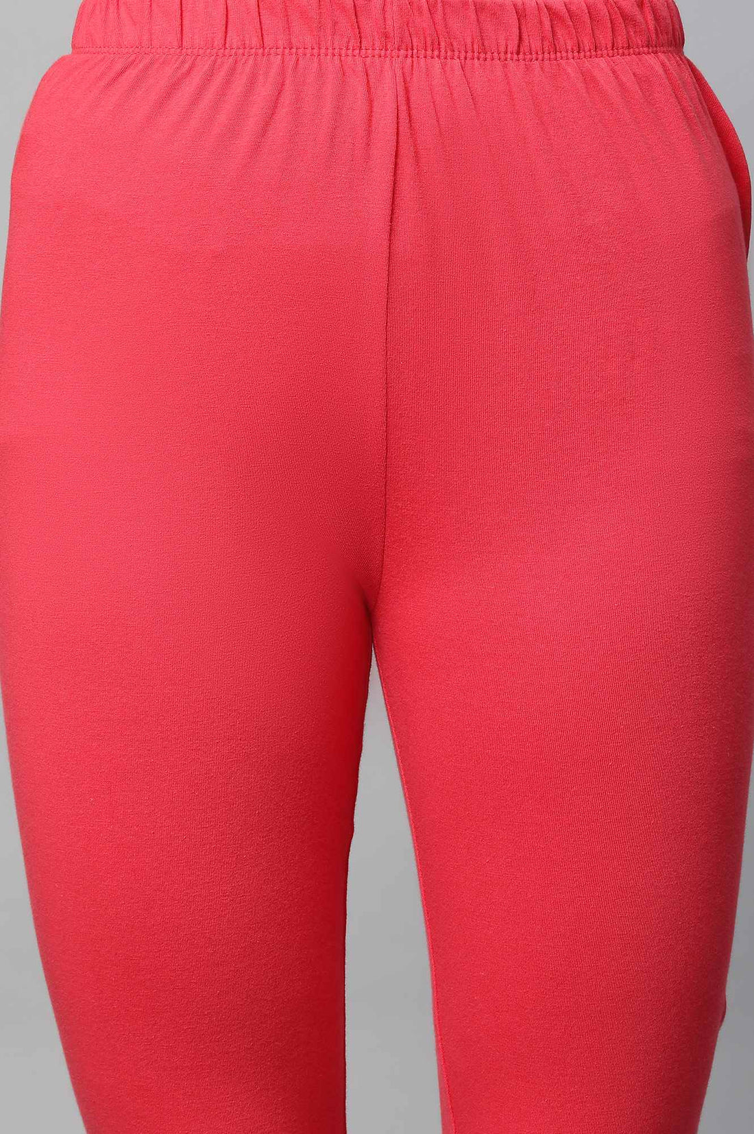 Red Solid Skinny Fit Cotton Churidar With Elasticated Waistband