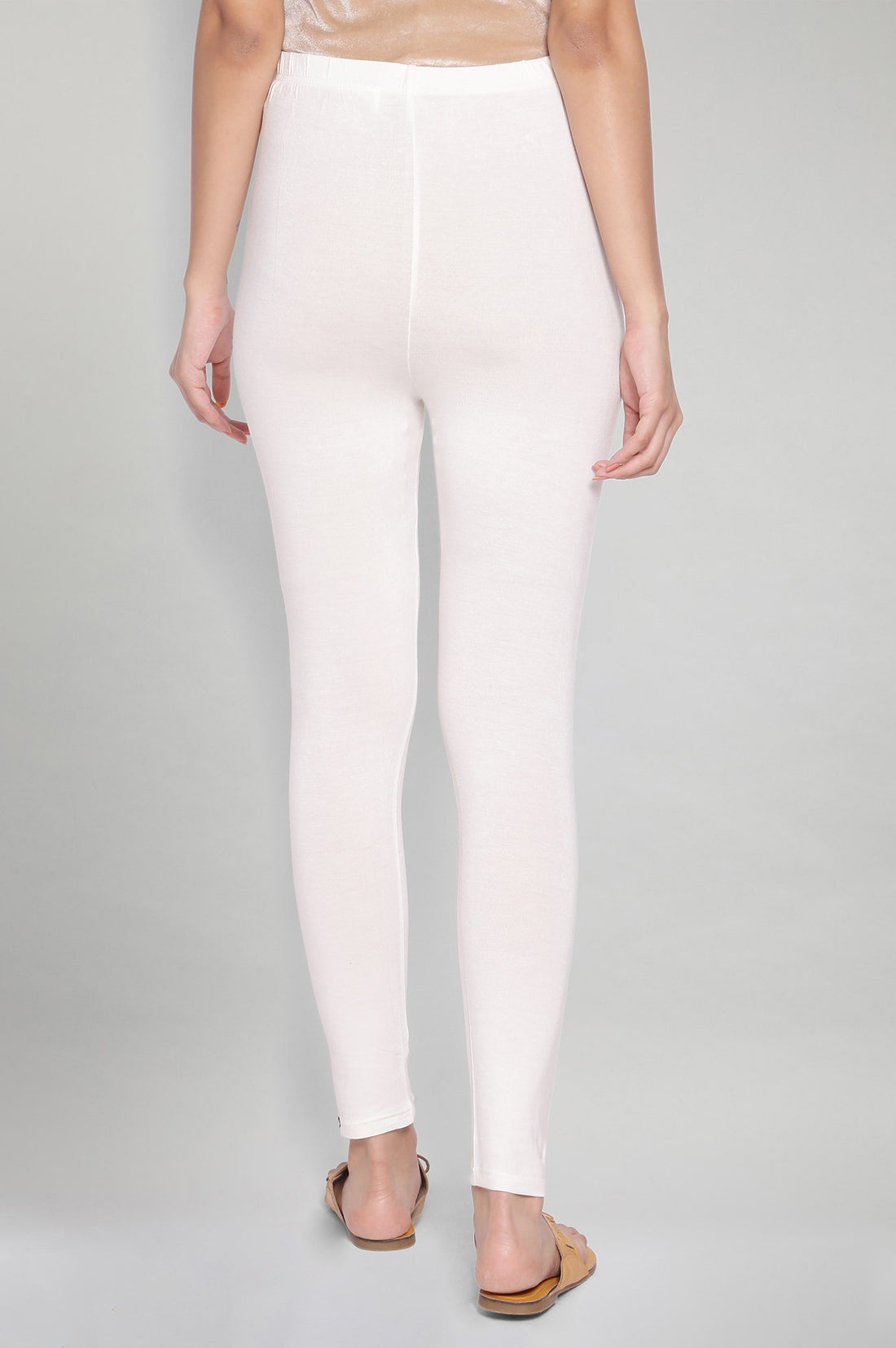 White Solid Skinny Fit Tights With Elasticated Waistband