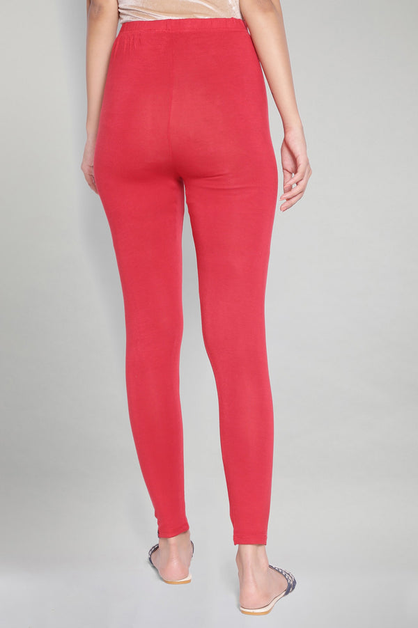 Red Solid Skinny Fit Tights With Elasticated Waistband