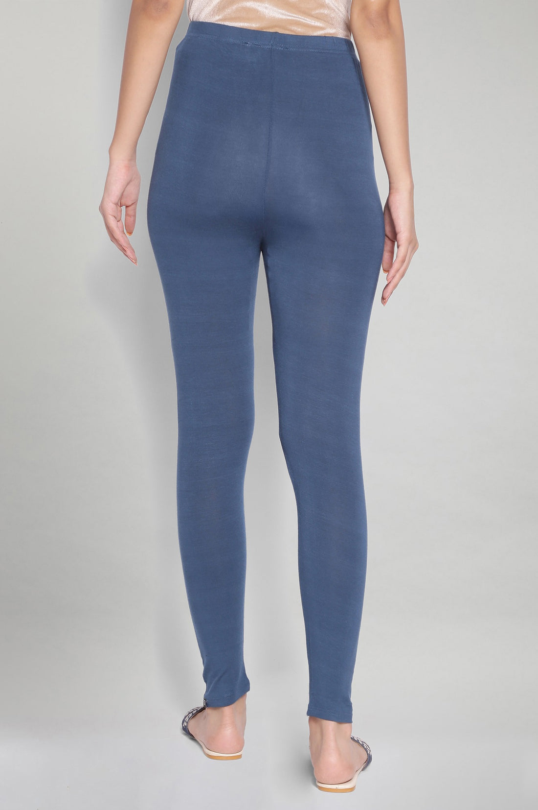 Dark Blue Solid Skinny Fit Tights With Elasticated Waistband