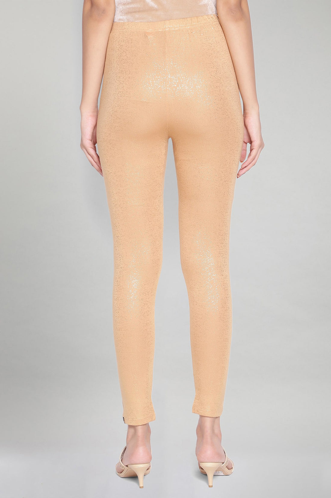 Gold Solid Skinny Fit Tights With Elasticated Waistband
