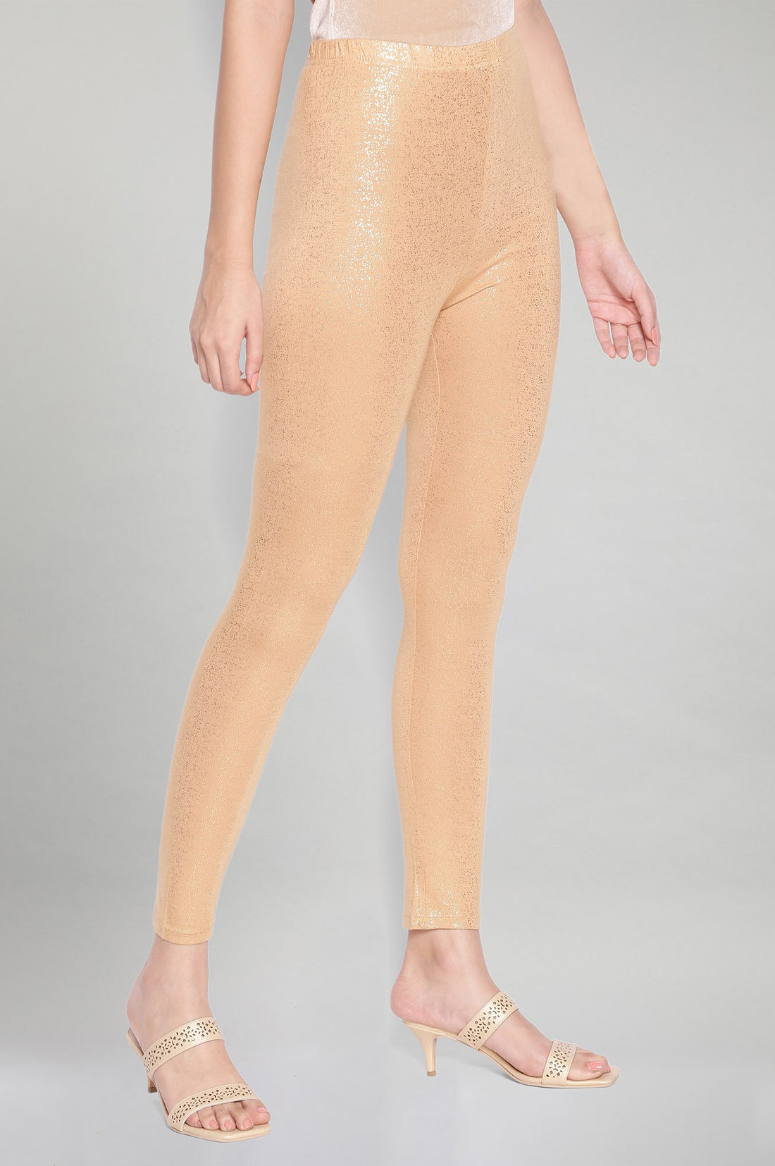 Gold Solid Skinny Fit Tights With Elasticated Waistband