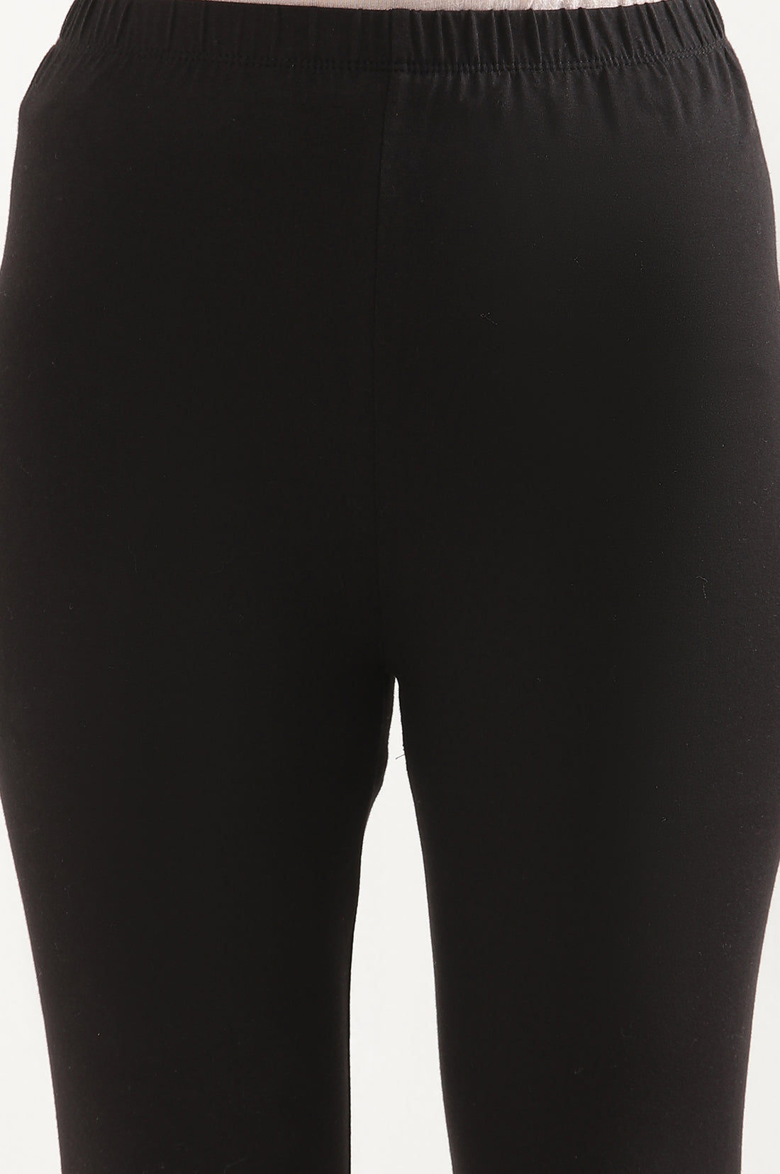 Black Solid Skinny Fit Cotton Tights With Elasticated Waistband