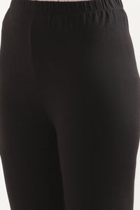 Black Solid Skinny Fit Cotton Tights With Elasticated Waistband