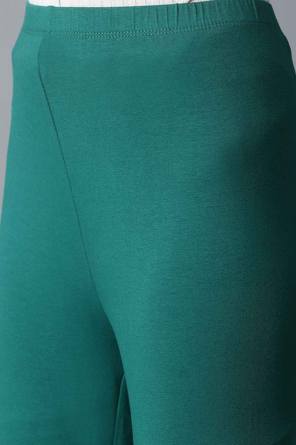 Green Solid Skinny Fit Cotton Tights With Elasticated Waistband