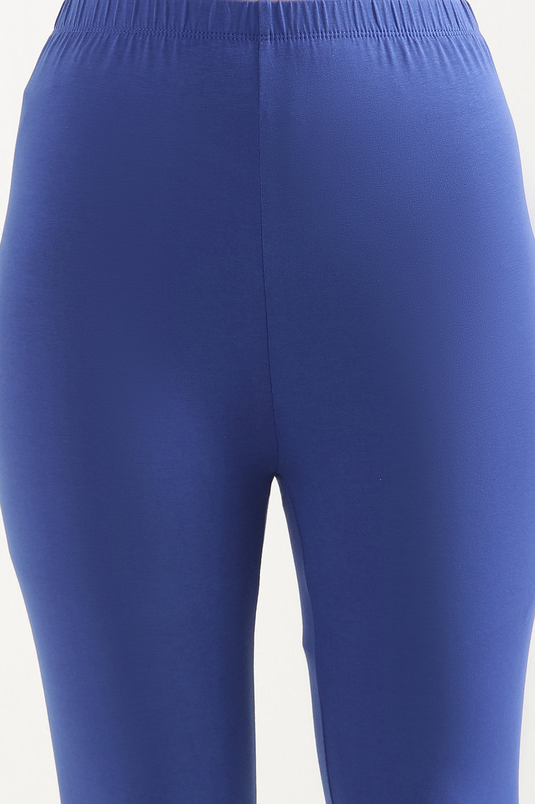 Blue Solid Skinny Fit Cotton Tights With Elasticated Waistband