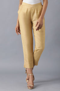Gold Solid Straight Fit Trousers With Side Pockets