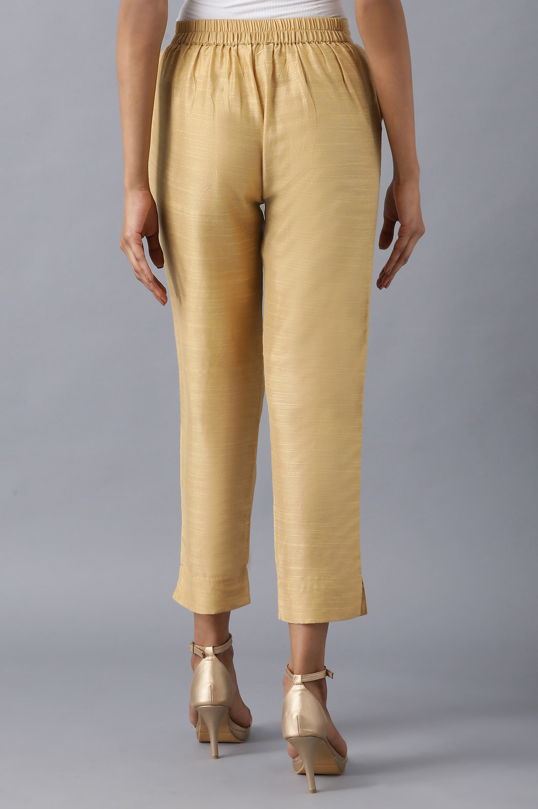 Gold Solid Straight Fit Trousers With Side Pockets