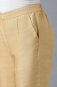 Gold Solid Straight Fit Trousers With Side Pockets