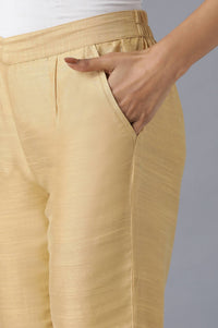 Gold Solid Straight Fit Trousers With Side Pockets