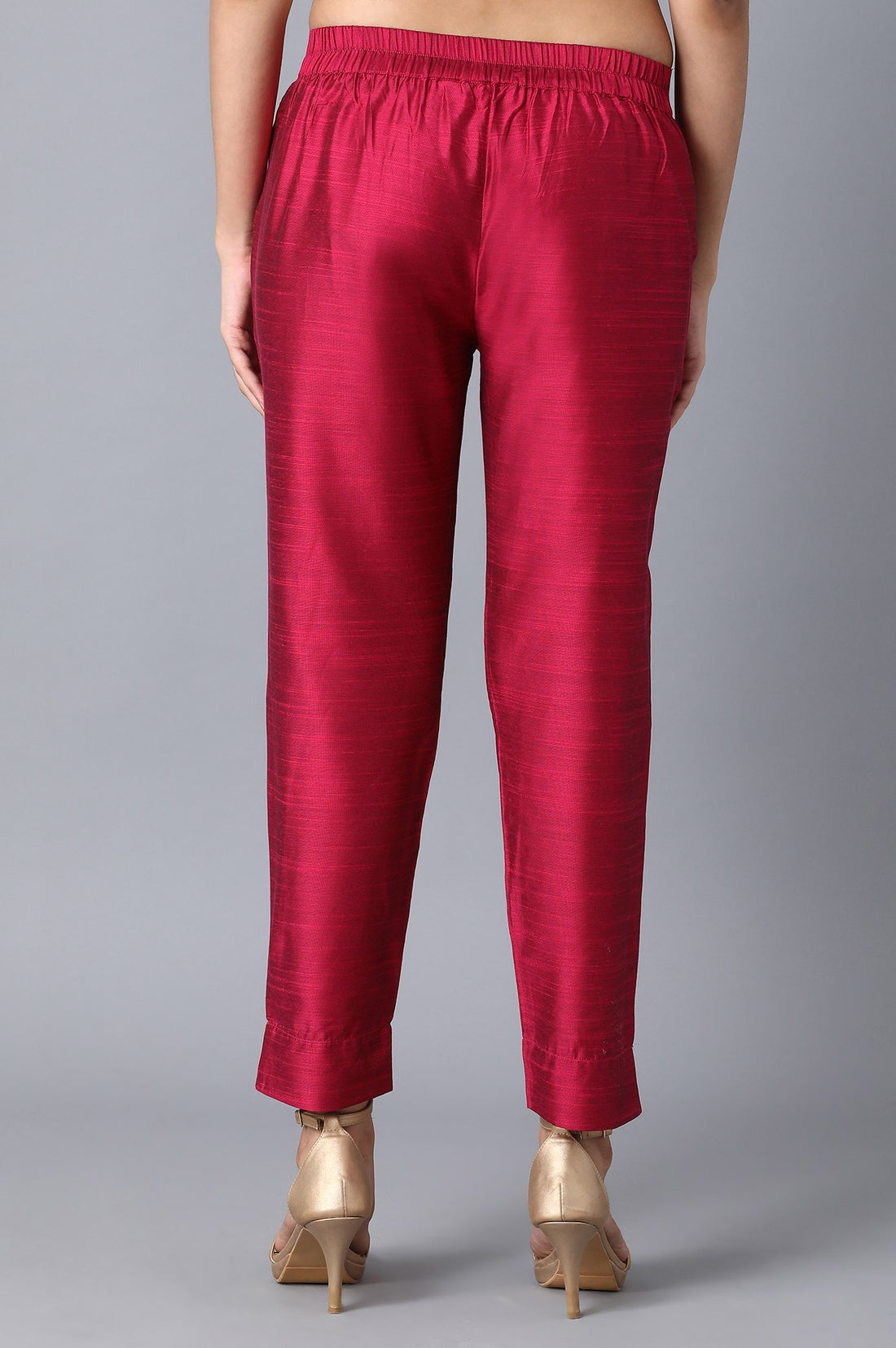 Pink Solid Straight Fit Woven Pants With Elasticated Waistband