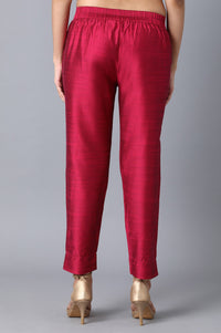 Pink Solid Straight Fit Woven Pants With Elasticated Waistband