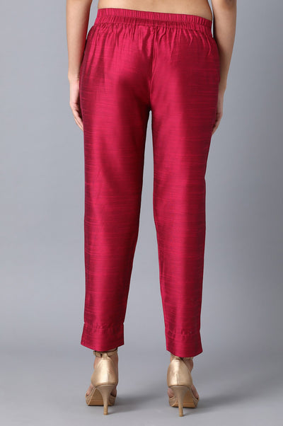 Pink Solid Straight Fit Woven Pants With Elasticated Waistband