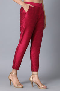 Pink Solid Straight Fit Woven Pants With Elasticated Waistband