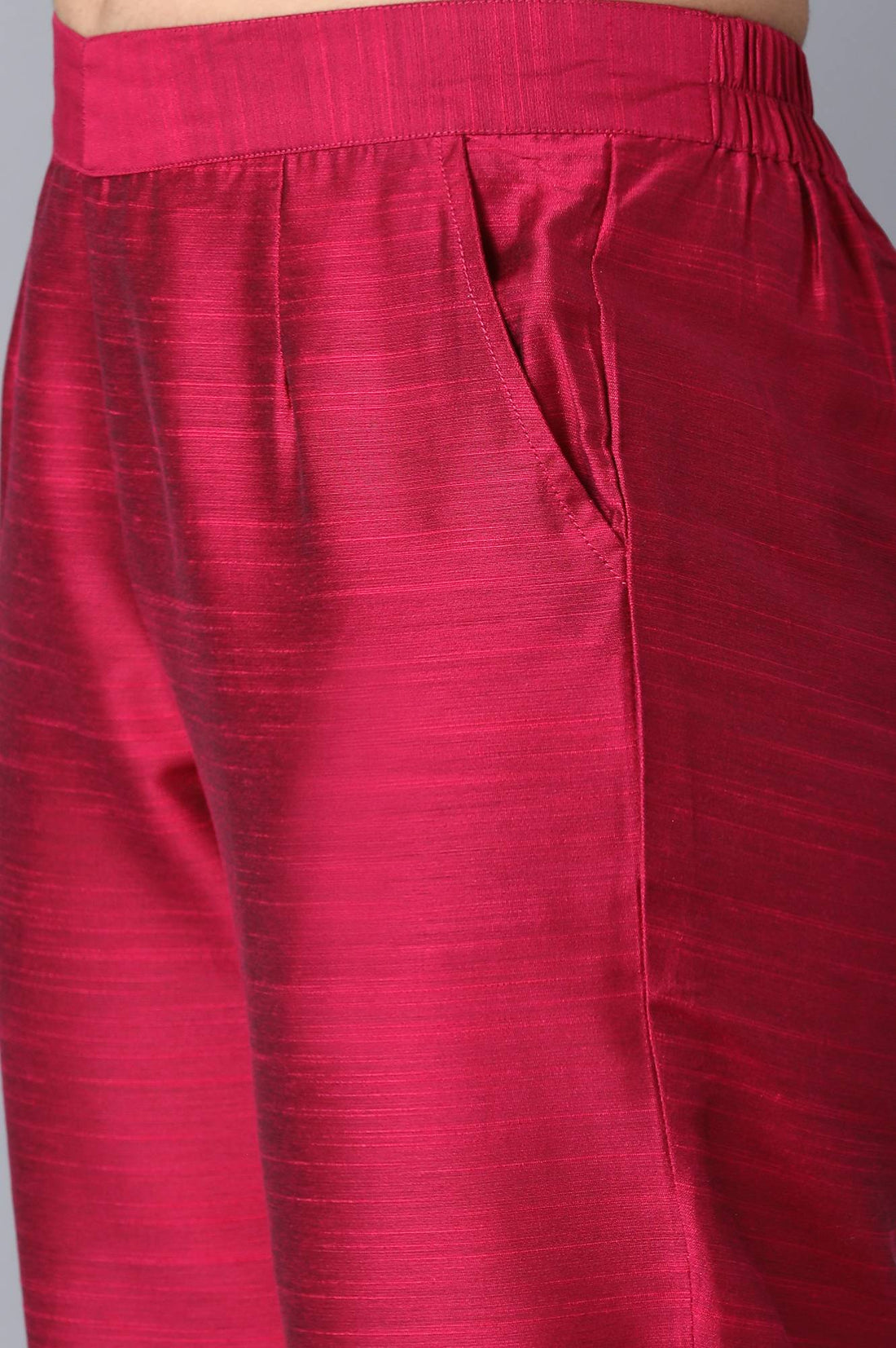Pink Solid Straight Fit Woven Pants With Elasticated Waistband