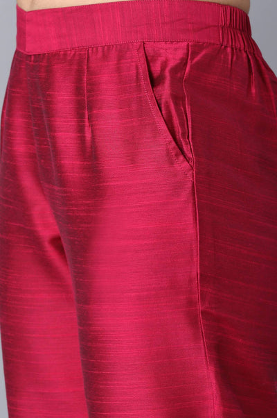 Pink Solid Straight Fit Woven Pants With Elasticated Waistband