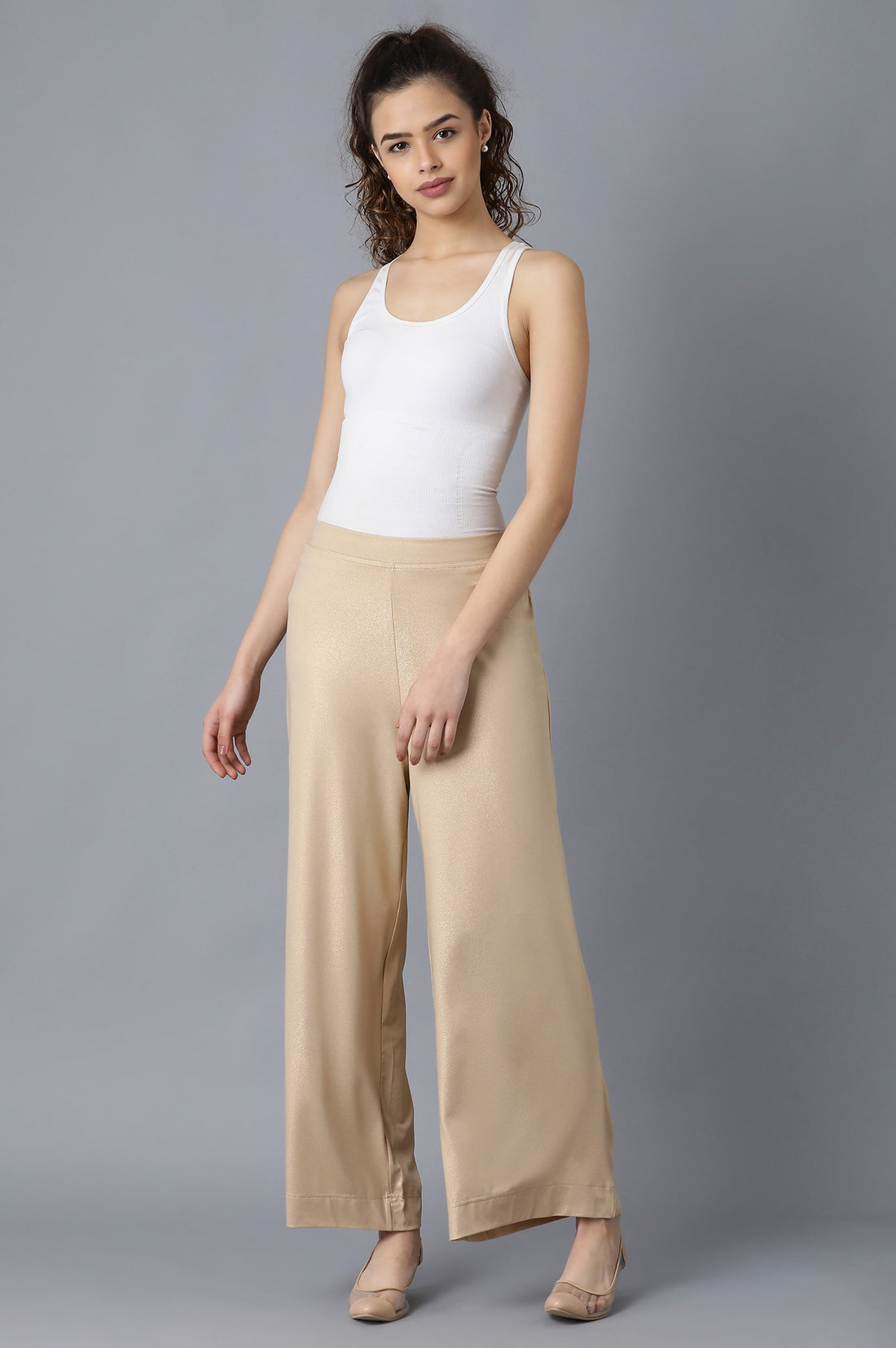 Rose Gold Solid Straight Fit Cotton Palazzo