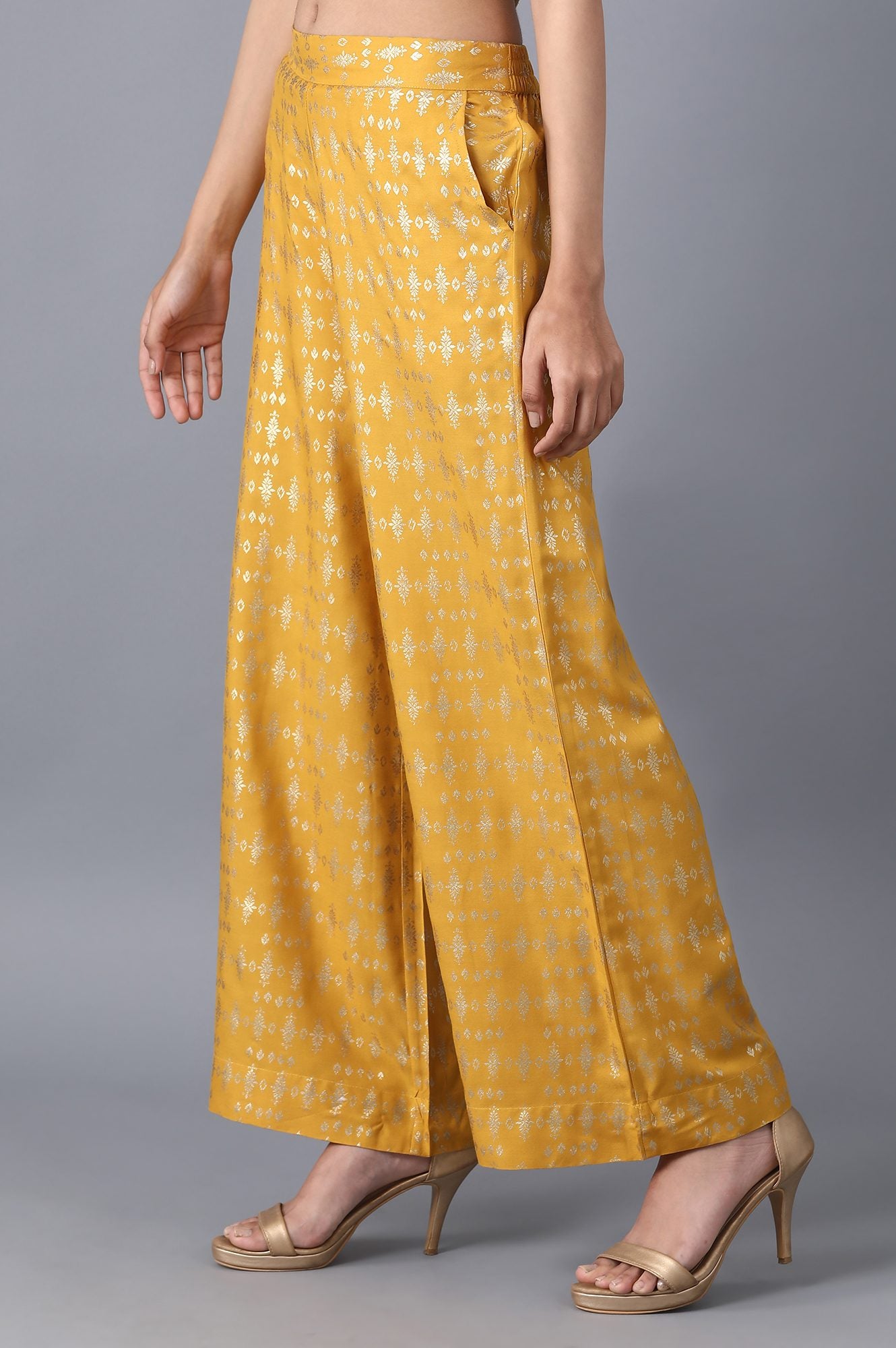 Yellow Floral Print Palazzo