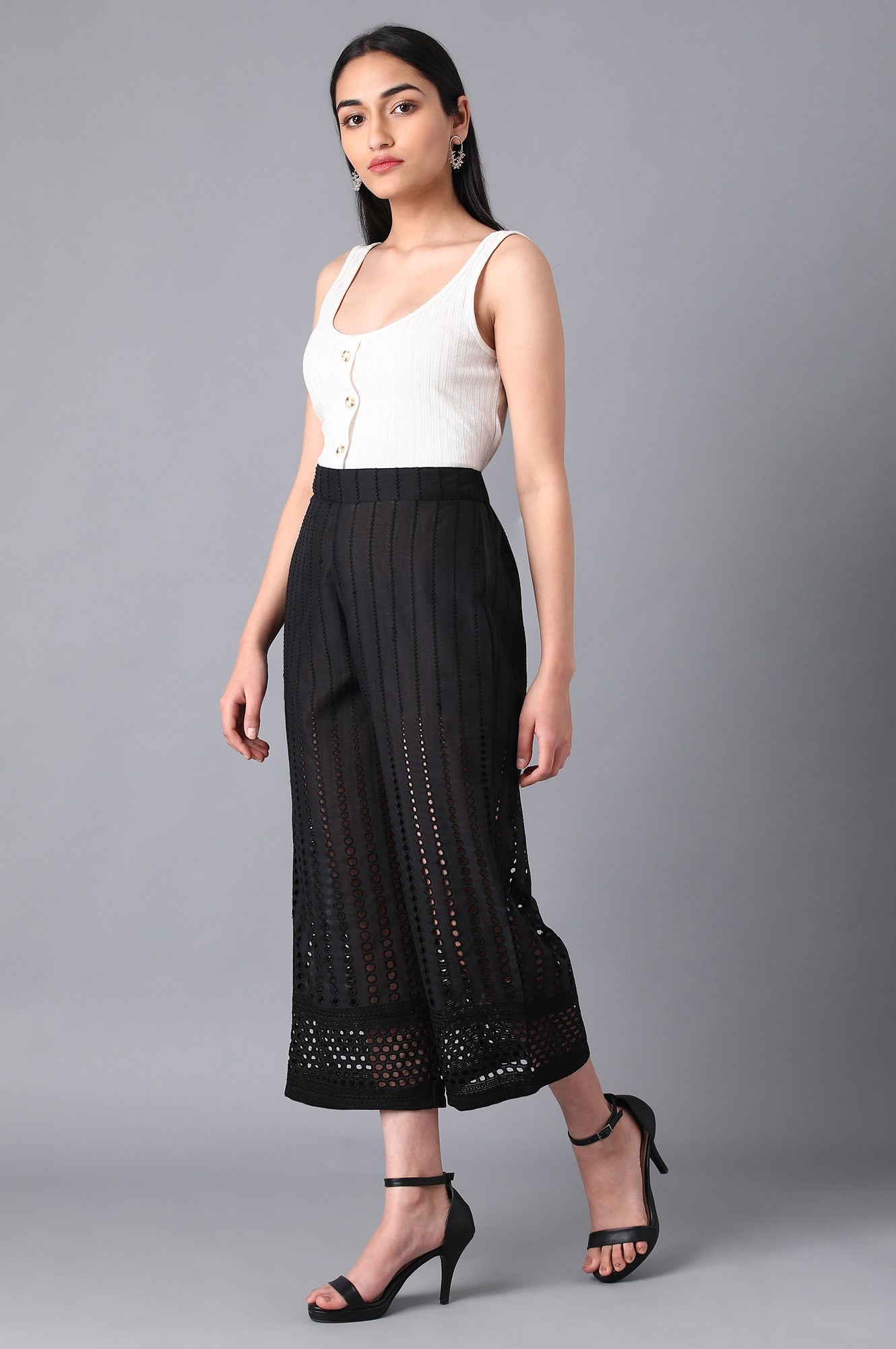 Black poly cotton culottes