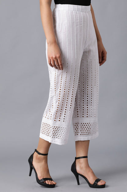 White Solid Cotton Culottes