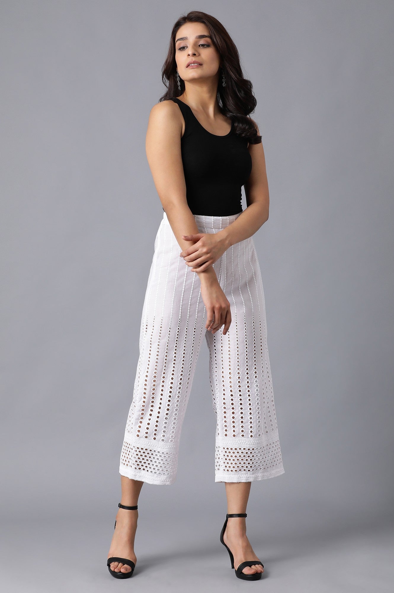 White Solid Cotton Culottes