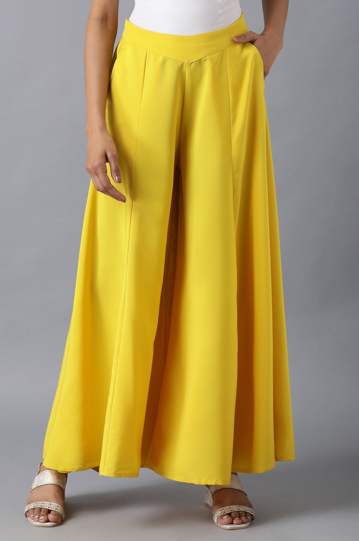 Gold Solid Flared Palazzo - S