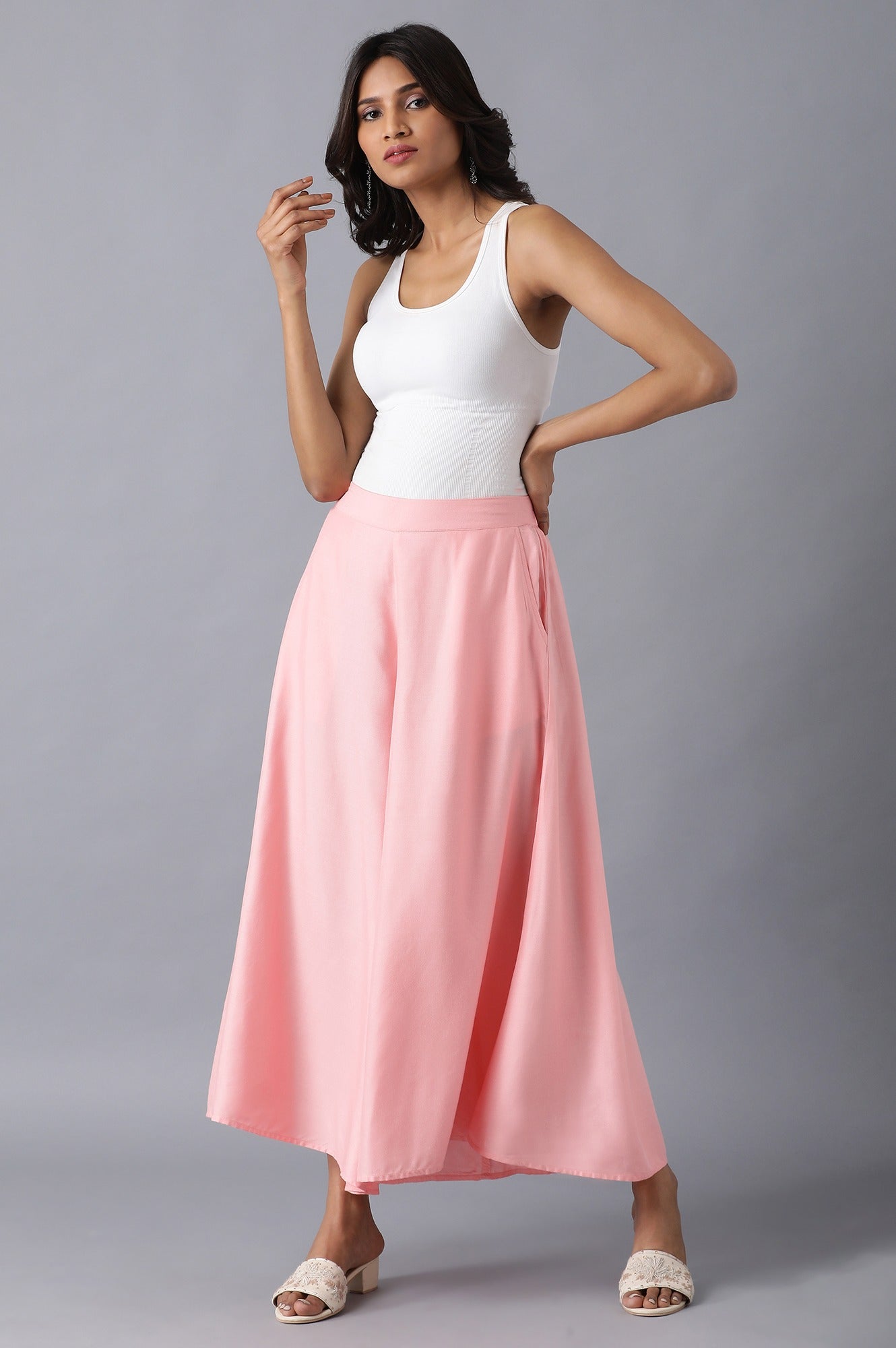 Pink solid culottes