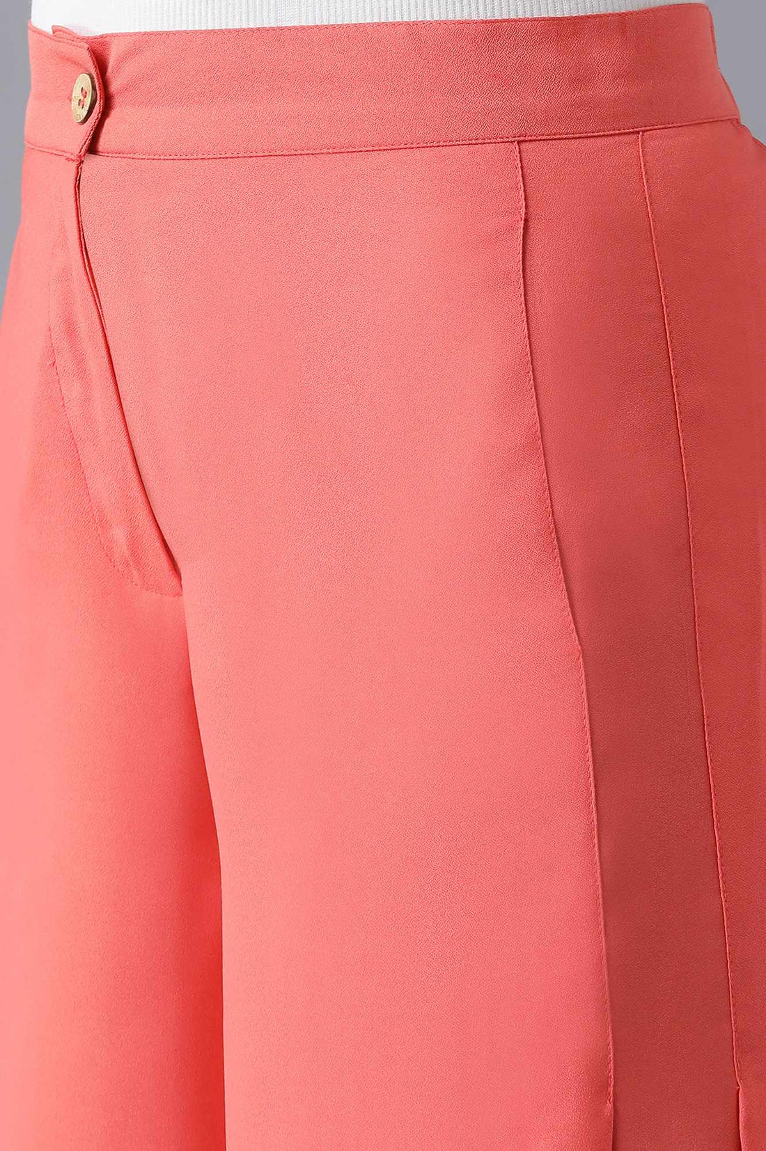 Pink Solid Flared Woven Palazzo With Side Pleats