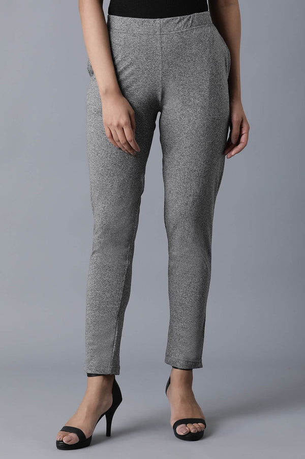 Grey Solid Straight Fit Cotton Palazzo With Elasticated Waist