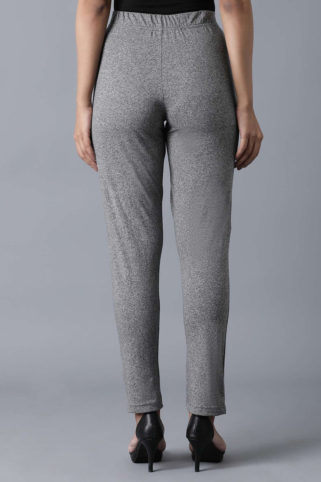 Grey Solid Straight Fit Cotton Palazzo With Elasticated Waist