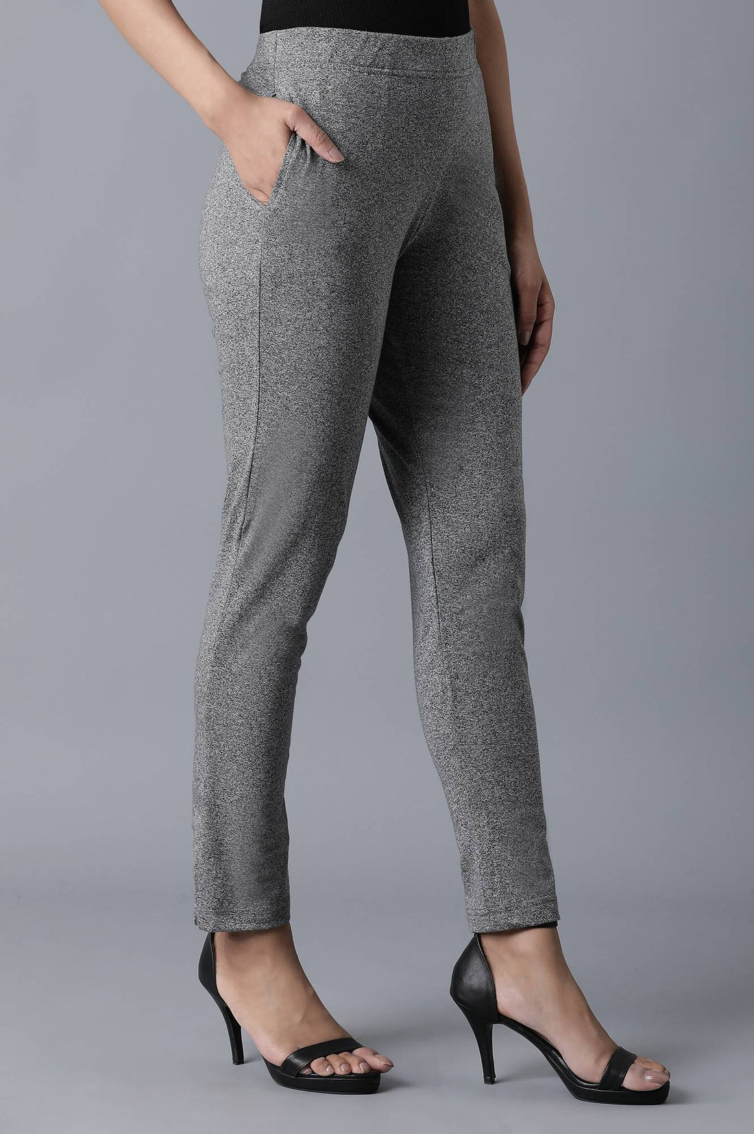 Grey Solid Straight Fit Cotton Palazzo With Elasticated Waist