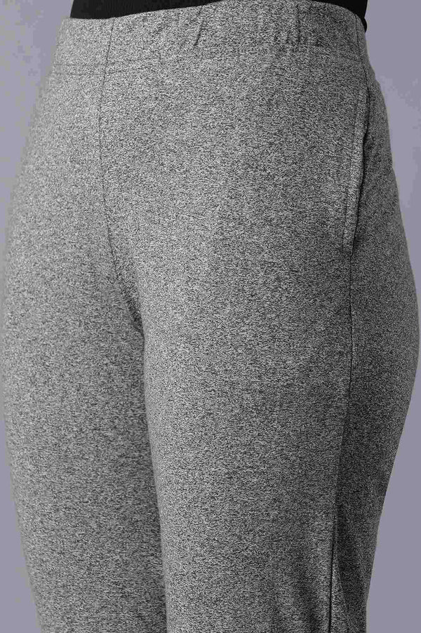 Grey Solid Straight Fit Cotton Palazzo With Elasticated Waist