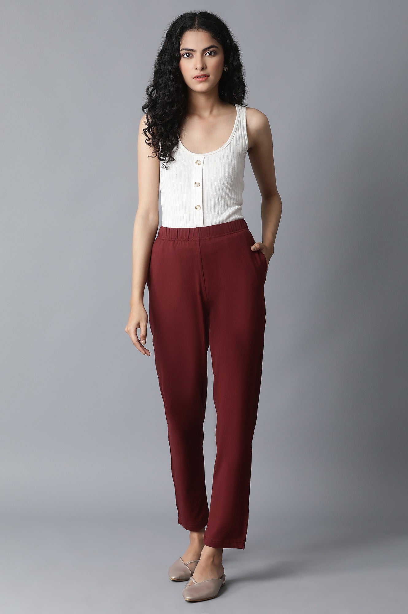 Maroon Straight Pants