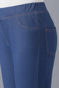 Blue Solid Skinny Fit Cotton Jeggings With Back Pockets