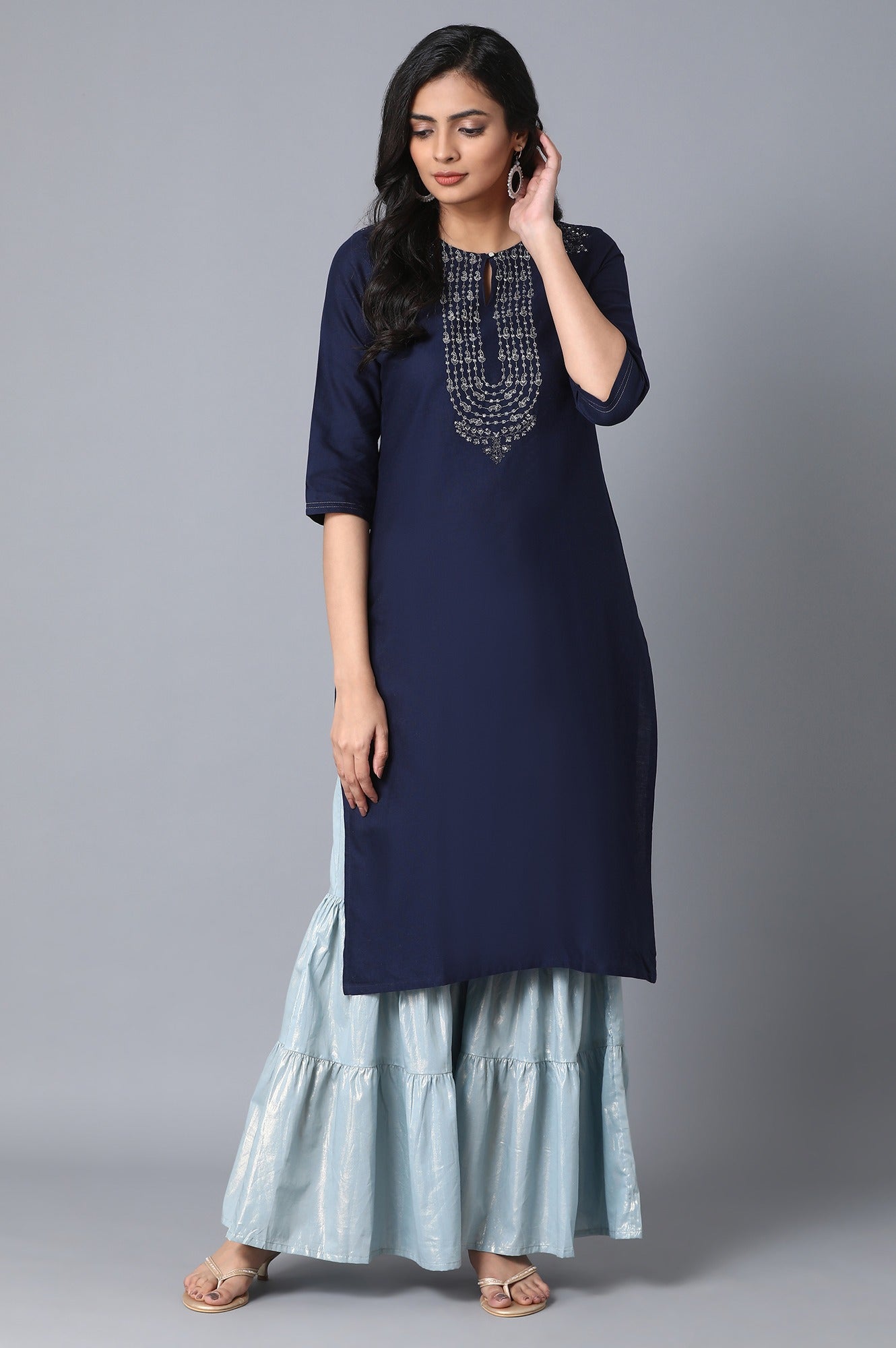 Light Blue Cotton Printed Sharara