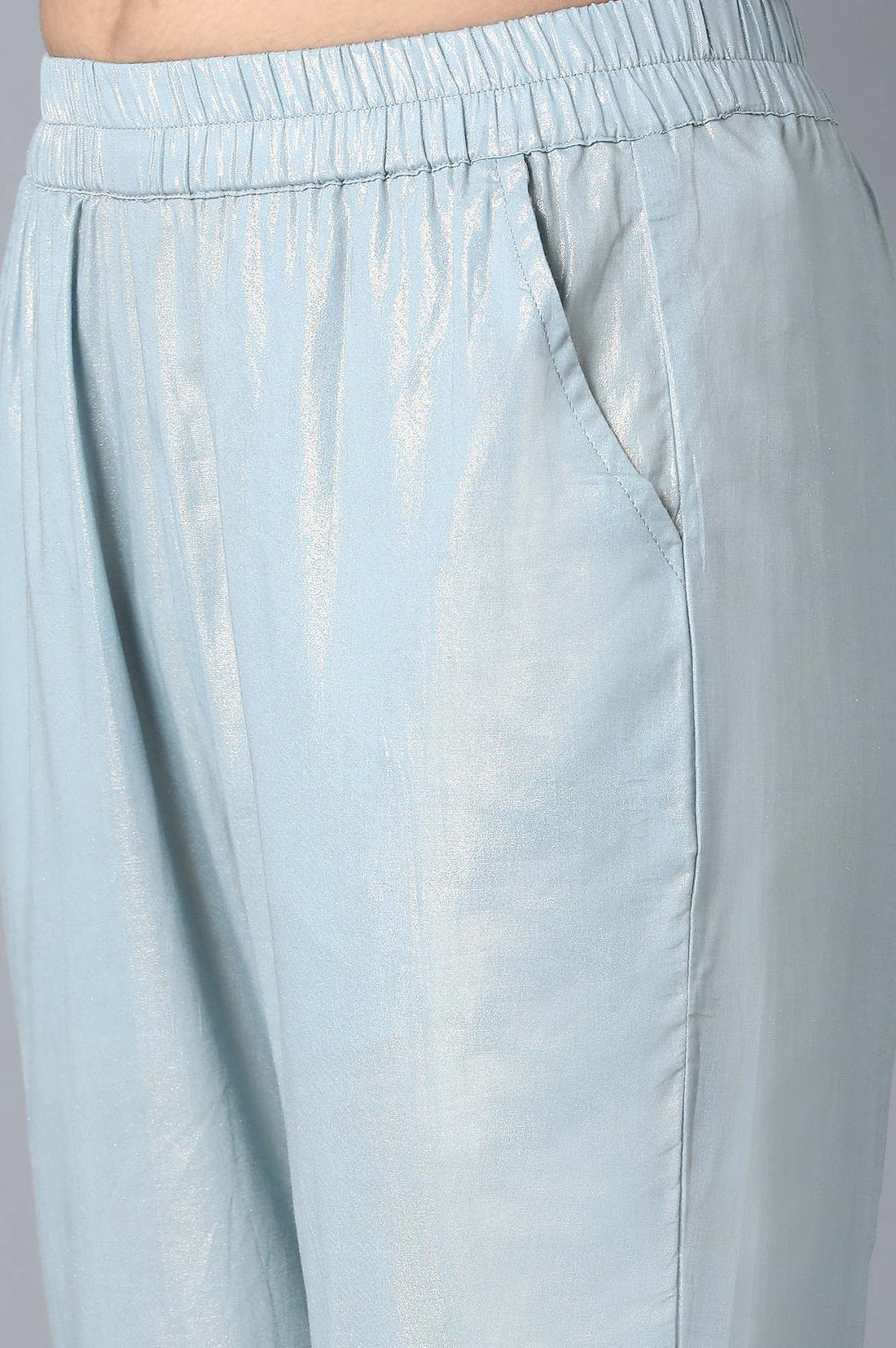 Light Blue Textured Flared Cotton Palazzo With Elasticated Waist