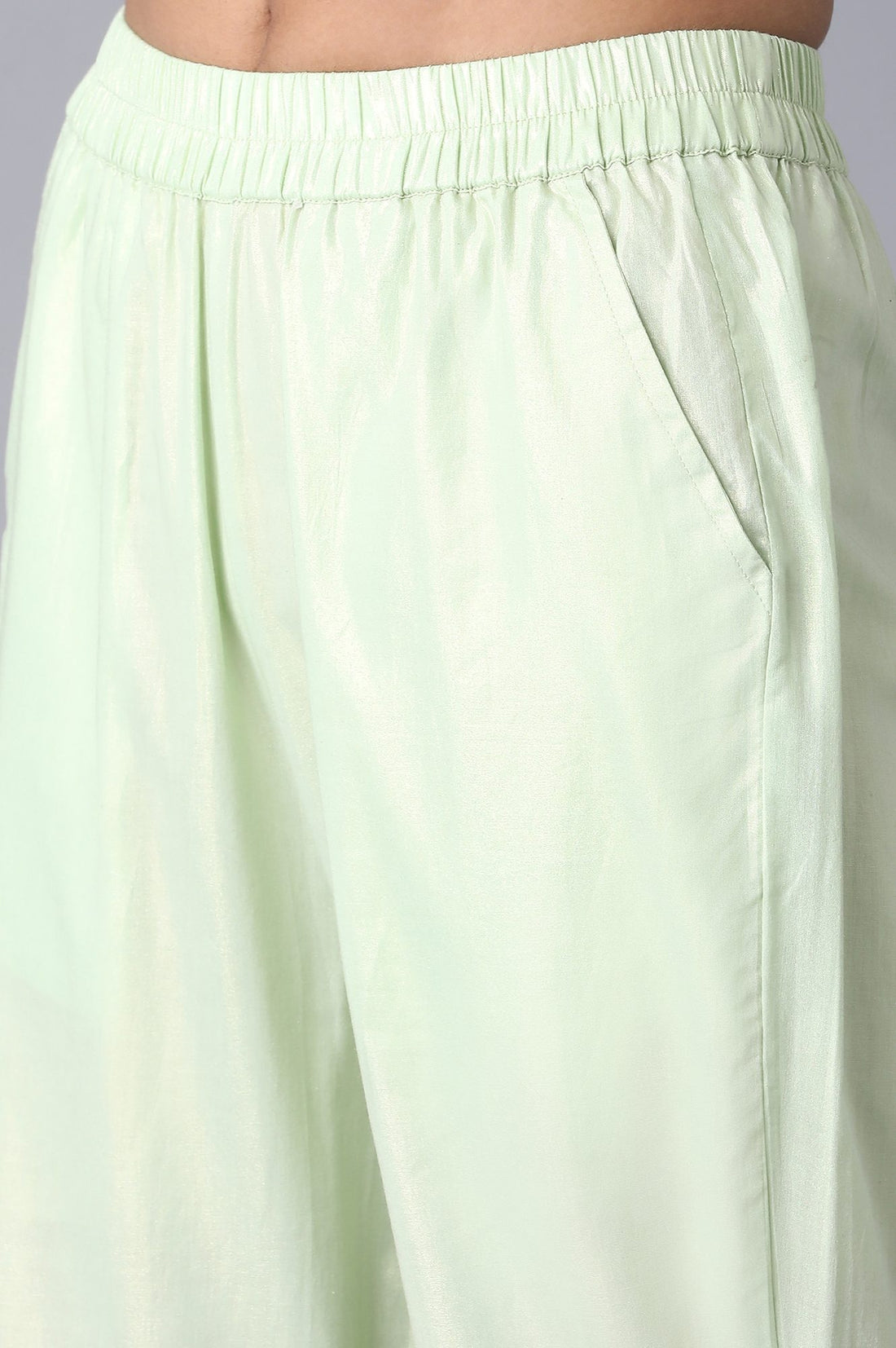 Light Green Textured Flared Cotton Palazzo With Elasticated Waistband