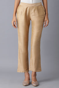 Gold Solid Parallel Fit Pants With Elasticated Waist