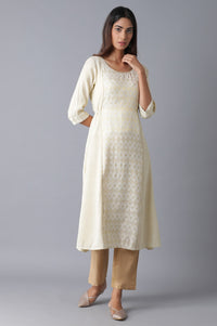 Gold Solid Parallel Fit Pants With Elasticated Waist