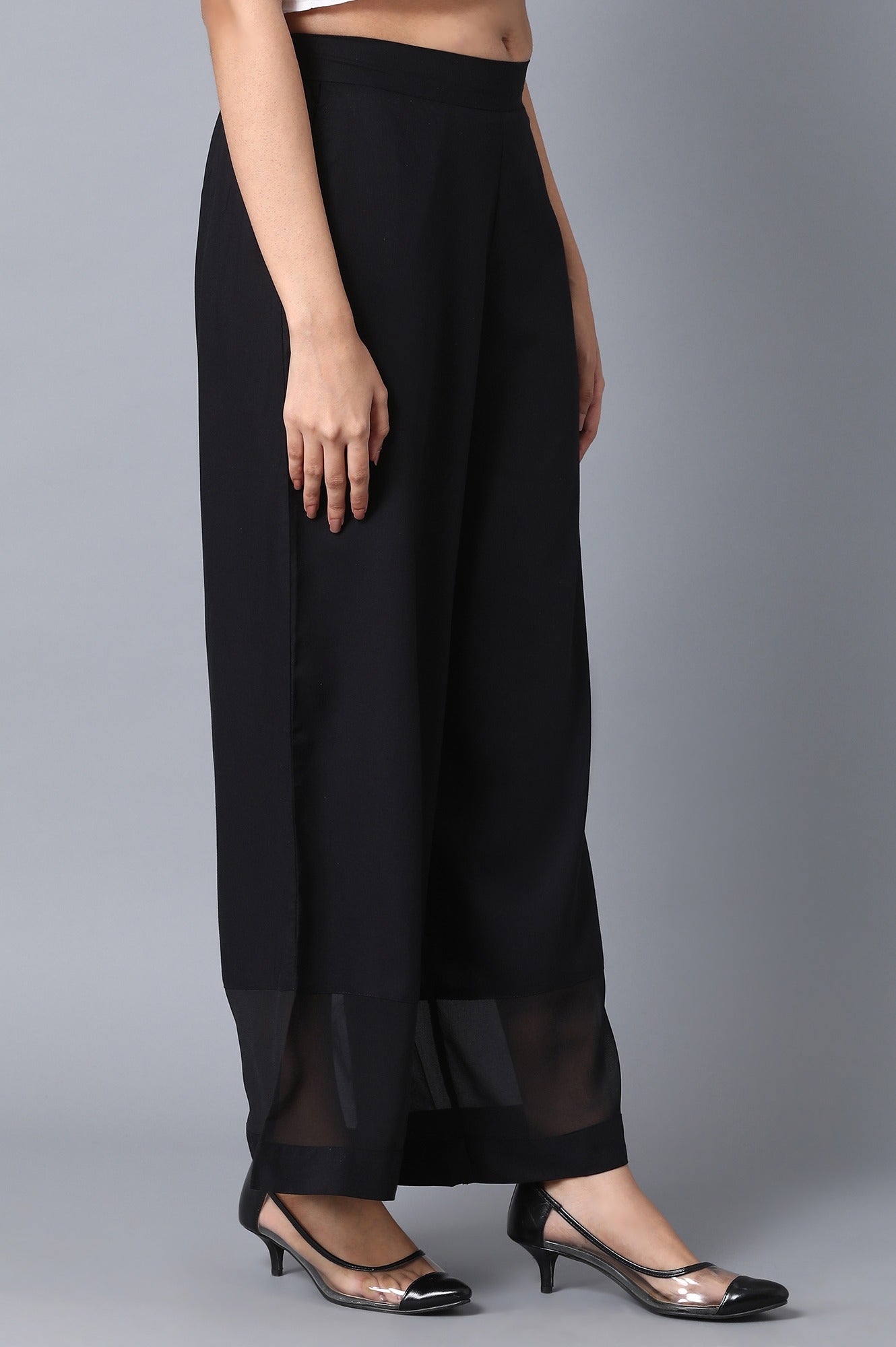 Black Solid Straight Palazzo