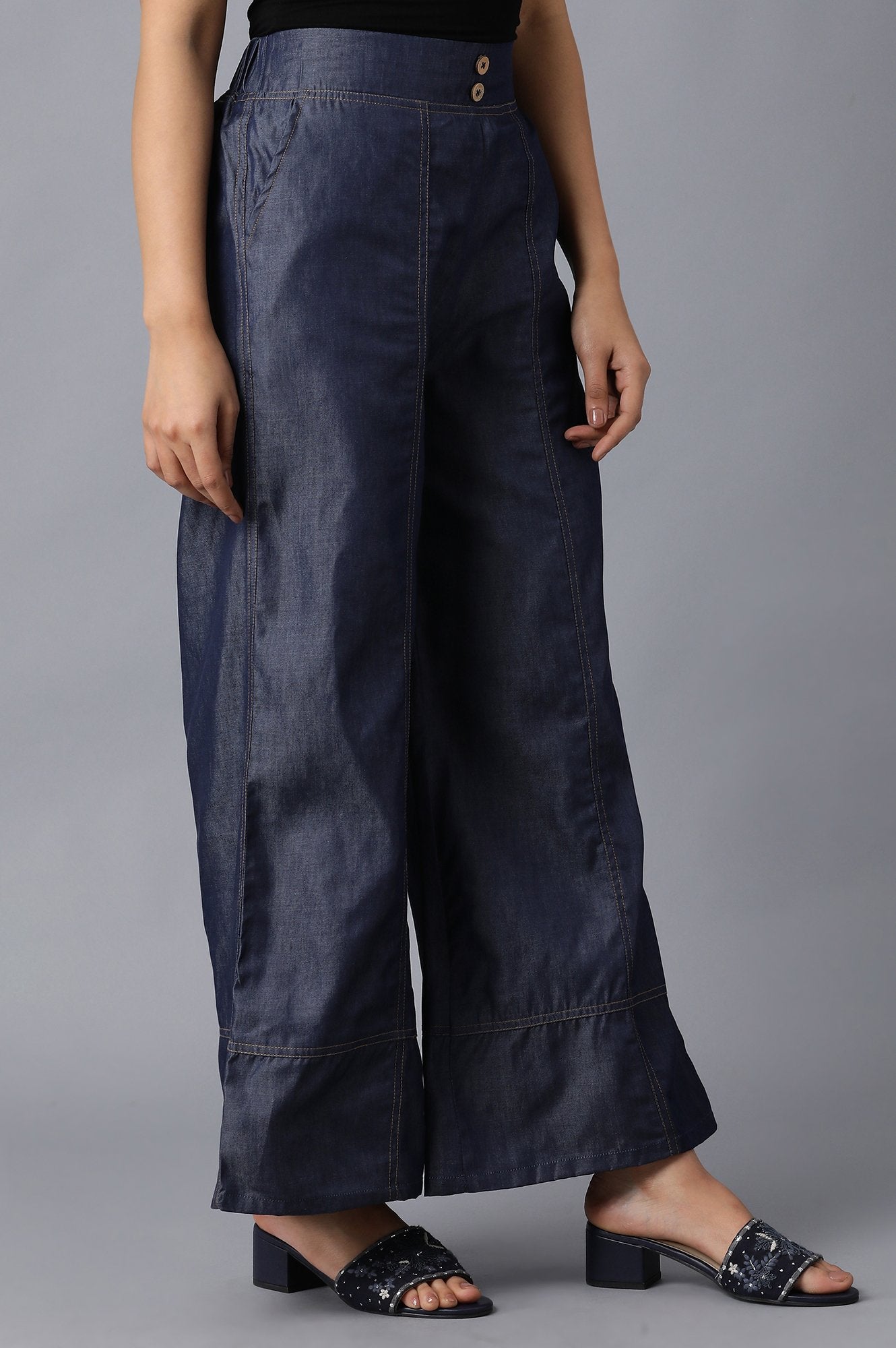 Blue Cotton Denim Palazzo