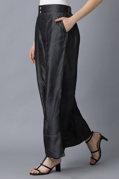 Black Cotton Denim Palazzo