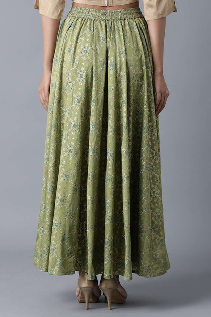 Spinach Green Floral Print Skirt