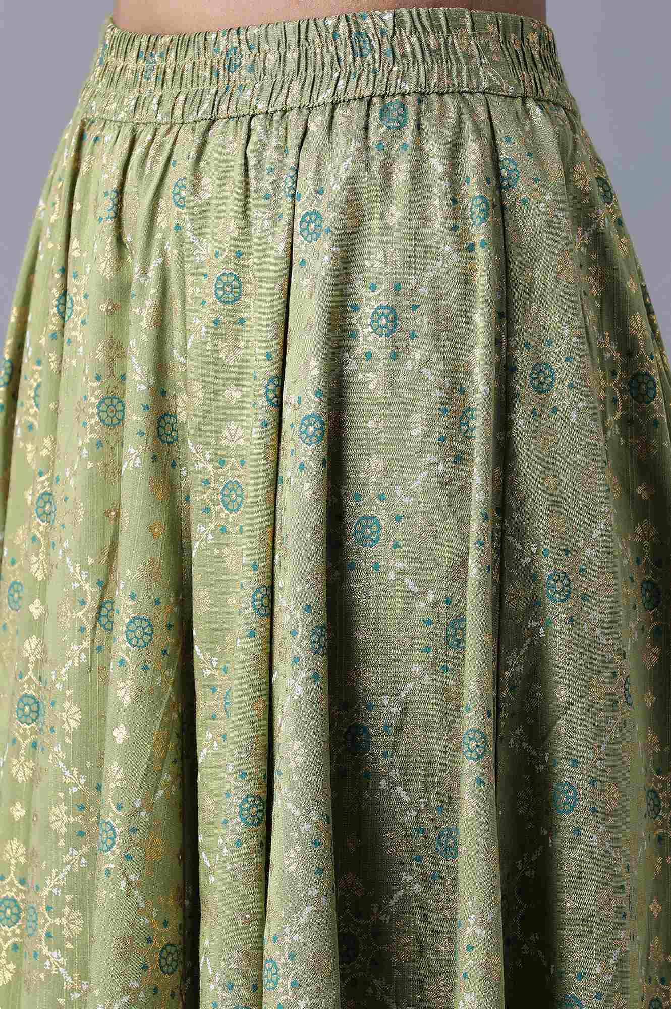 Spinach Green Floral Print Skirt