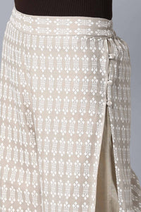Beige Floral Printed Flared Cotton Palazzo With Elasticated Waist