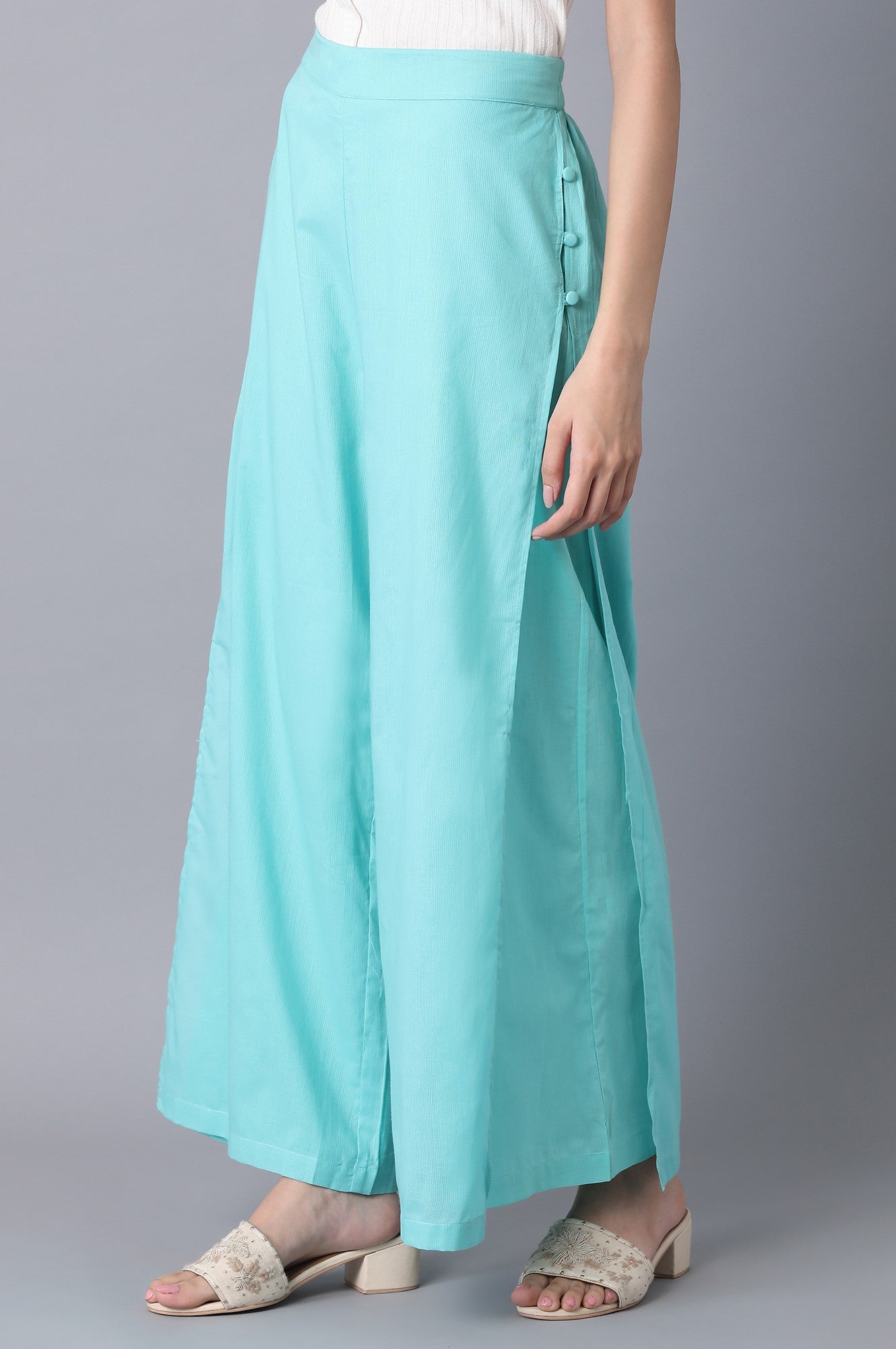 Aqua Green Slim Fit Palazzo Pants