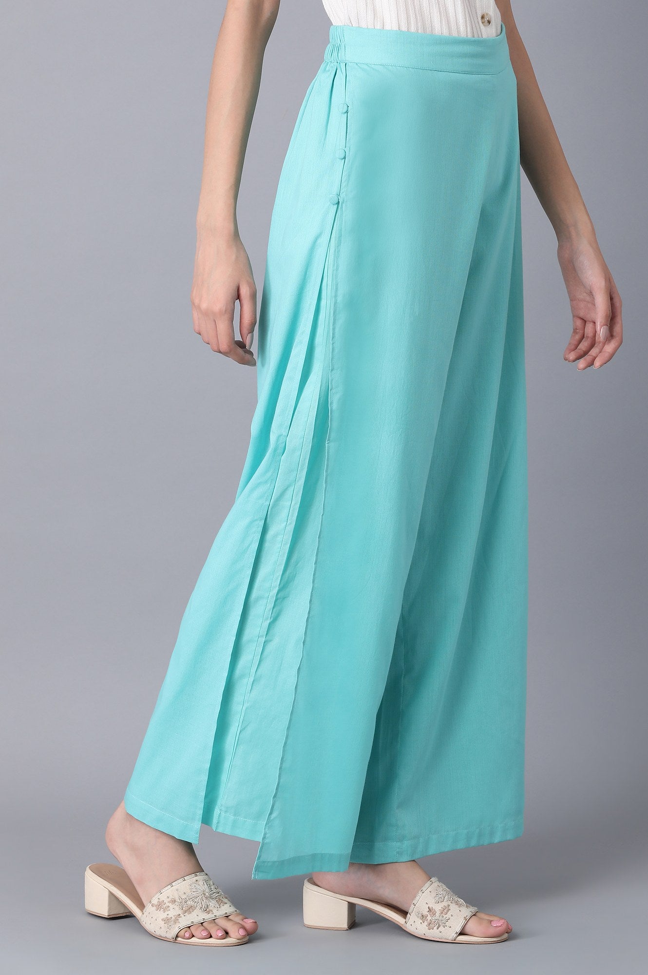 Aqua Green Slim Fit Palazzo Pants